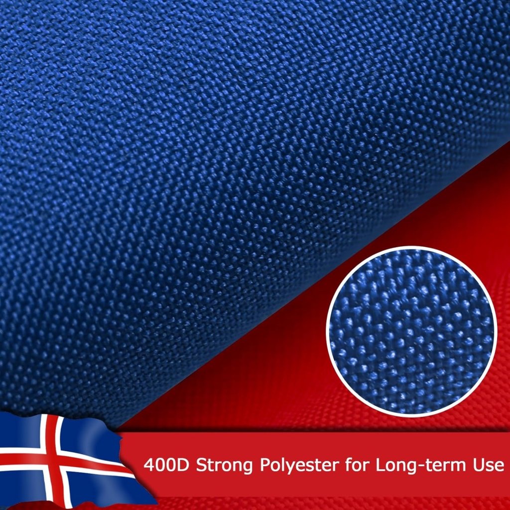 Iceland Icelandic Flag for Outside, 400D Heavy Duty Polyester, Double - Sided Printing, Quadruple Stitched Fly Hem, Fade Resistant, 2 Brass Grommets