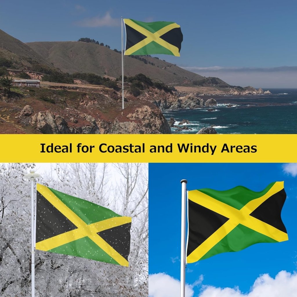 Jamaica Jamaican Flag for Outside, 400D Heavy Duty Polyester, Double - Sided Printing, Quadruple Stitched Fly Hem, Fade Resistant, 2 Brass Grommets