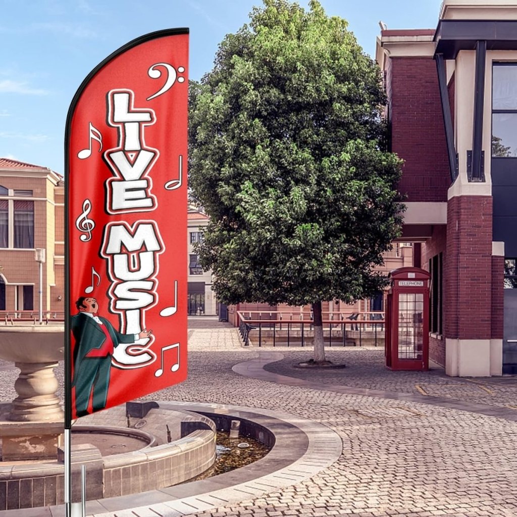 Live Music Sign - 8ft Live Music Feather Flag for Live Music Business(Flagpole Not Included) - FSFlag