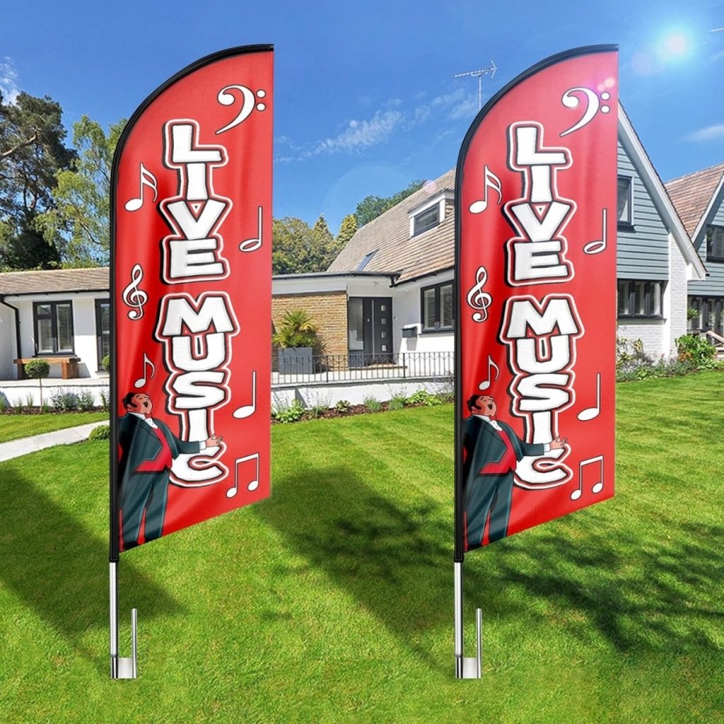 Live Music Sign - 8ft Live Music Feather Flag for Live Music Business(Flagpole Not Included) - FSFlag