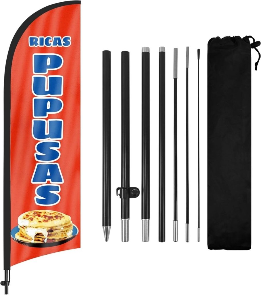 Mexican Banner - 8ft Ricas Pupusas Feather Flag Kit with Pole and Stake - FSFlag