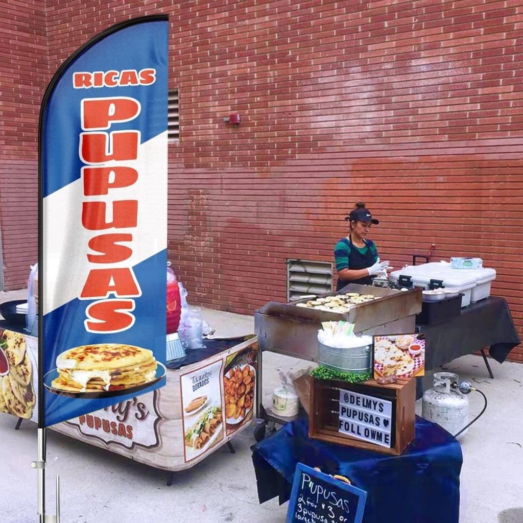 Mexican Food Banner - 8ft Blue Ricas Pupusas Feather Flag!(Flagpole Not Included) - FSFlag
