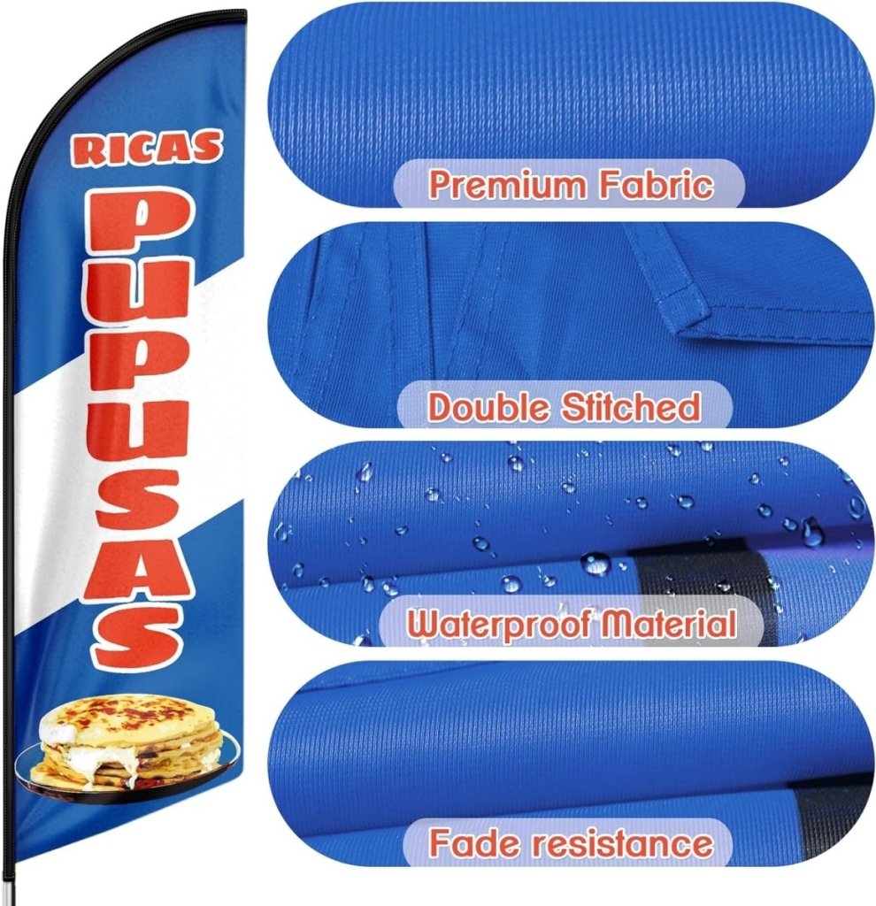 Mexican Food Banner - 8ft Blue Ricas Pupusas Feather Flag!(Flagpole Not Included) - FSFlag