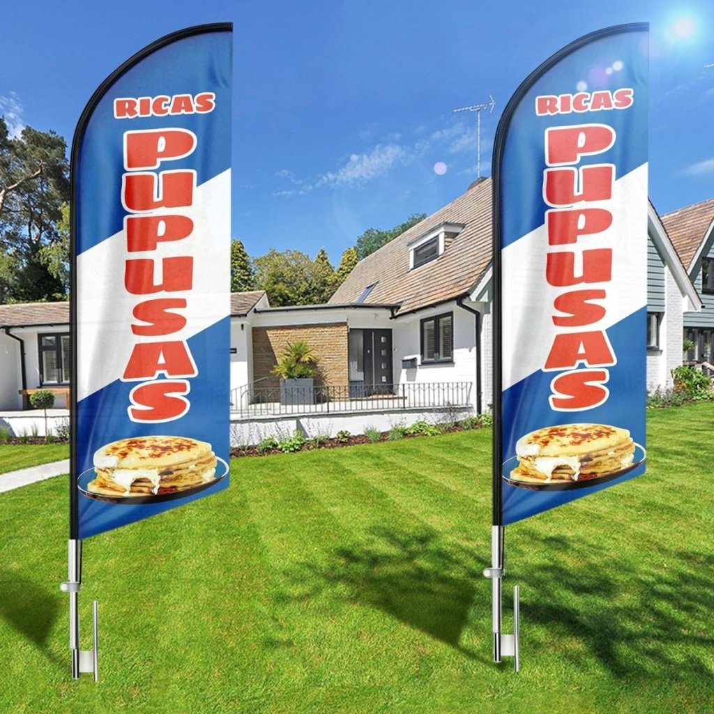 Mexican Food Banner - 8ft Blue Ricas Pupusas Feather Flag!(Flagpole Not Included) - FSFlag