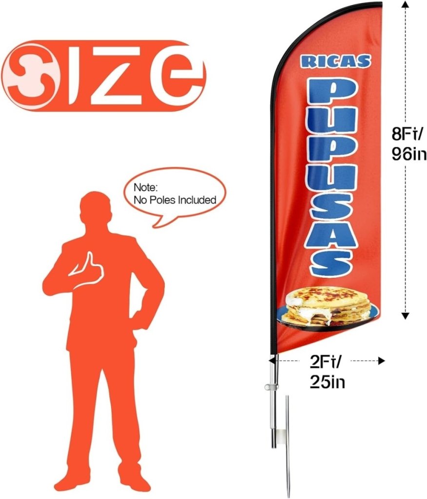 Mexican Food Banner - 8ft Red Ricas Pupusas Feather Flag!(Flagpole Not Included) - FSFlag