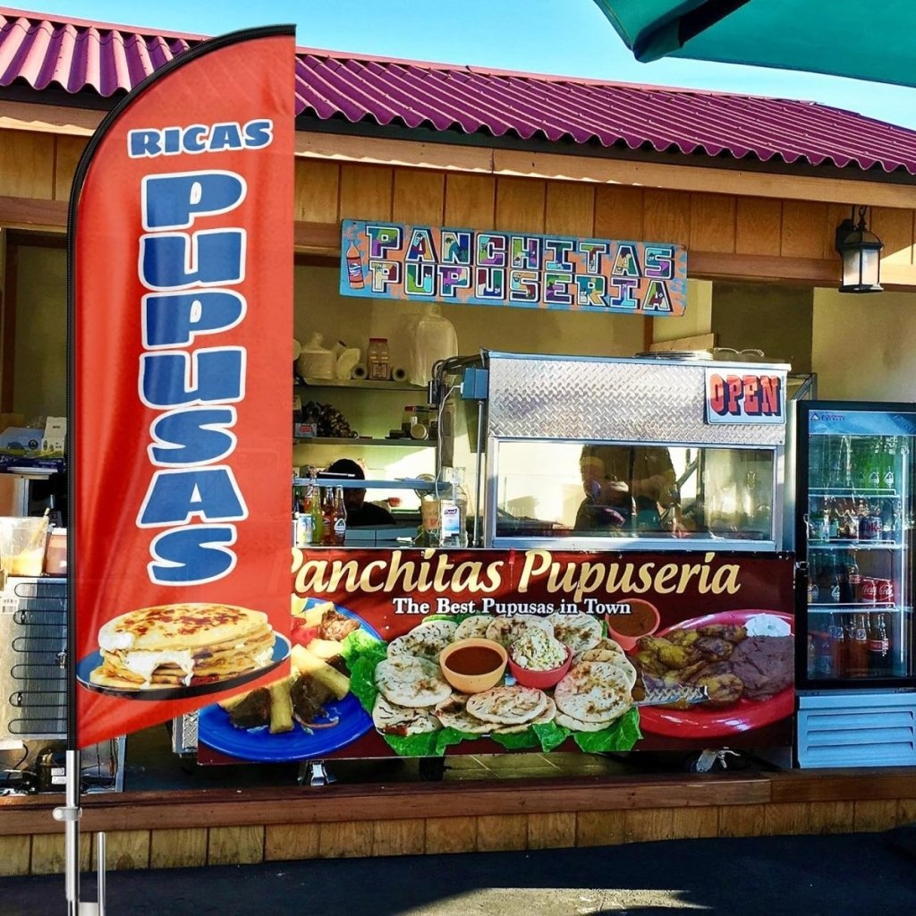 Mexican Food Banner - 8ft Red Ricas Pupusas Feather Flag!(Flagpole Not Included) - FSFlag