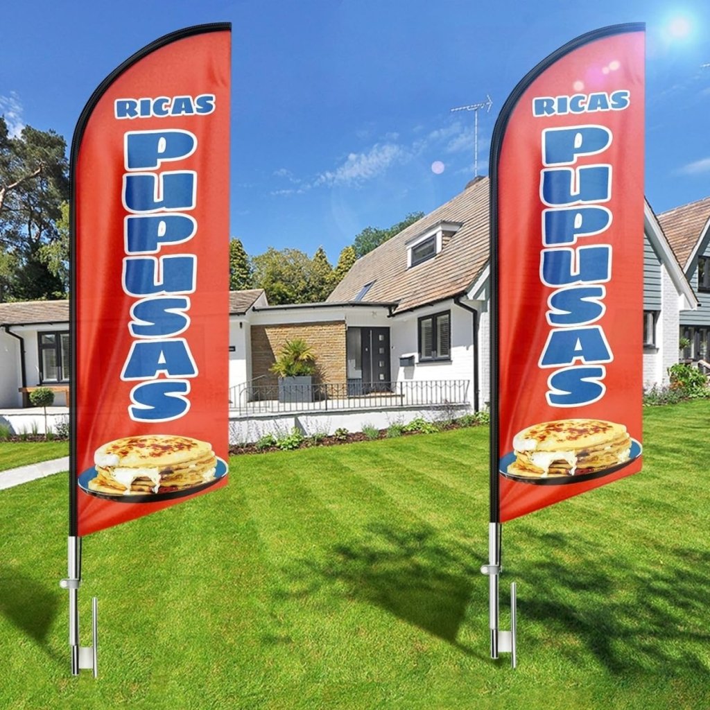Mexican Food Banner - 8ft Red Ricas Pupusas Feather Flag!(Flagpole Not Included) - FSFlag