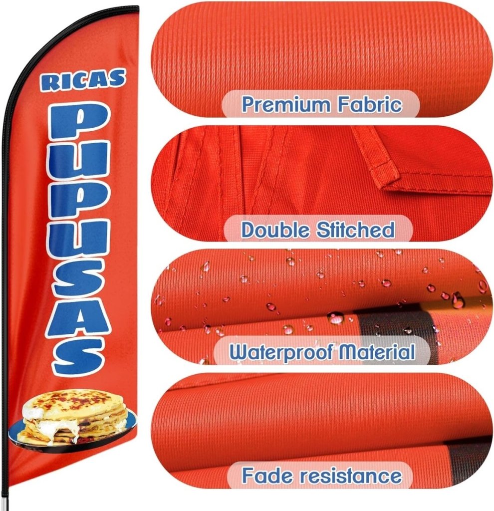 Mexican Food Banner - 8ft Red Ricas Pupusas Feather Flag!(Flagpole Not Included) - FSFlag