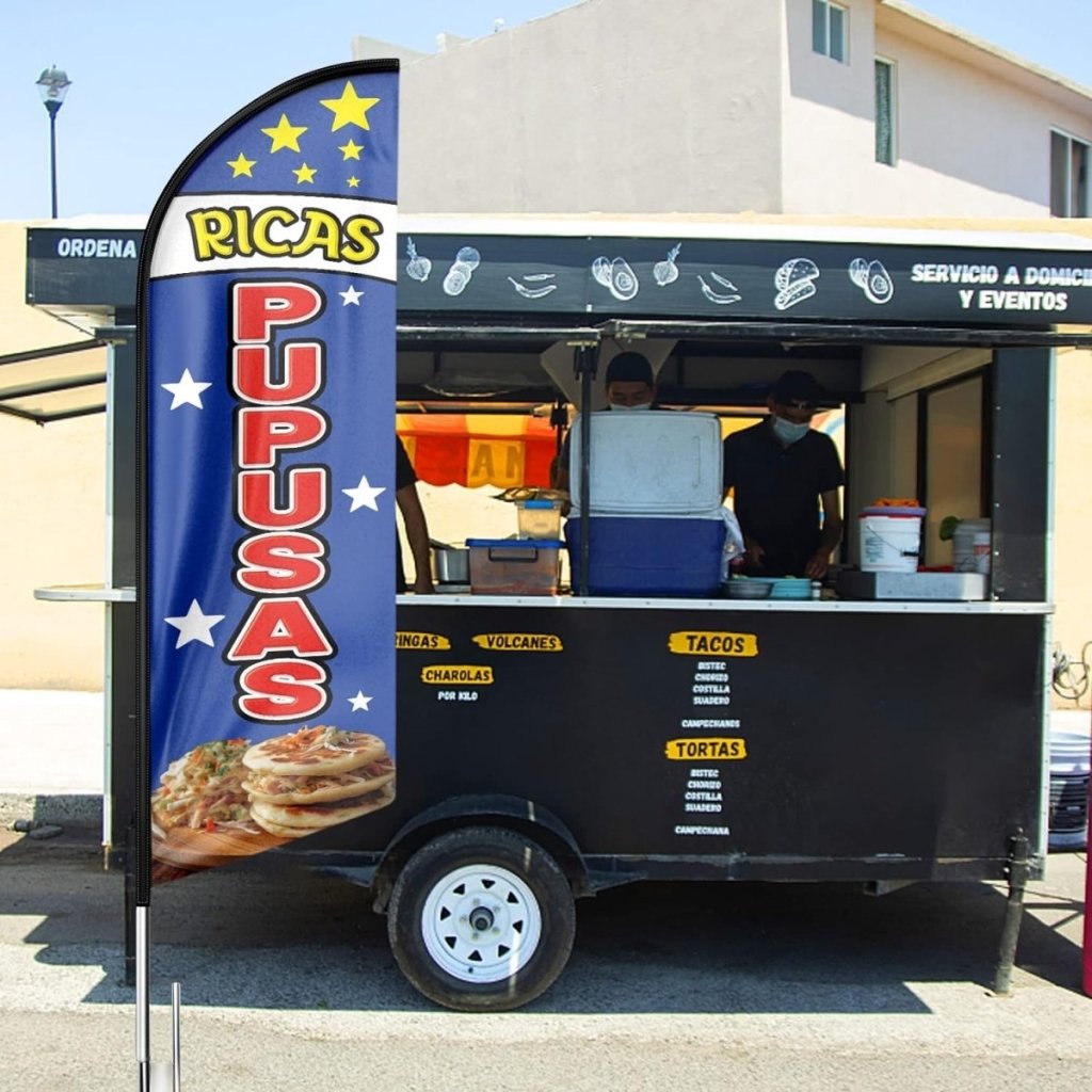 Mexican Food Banner - 8ft Ricas Pupusas Feather Flag!(Flagpole Not Included) - FSFlag