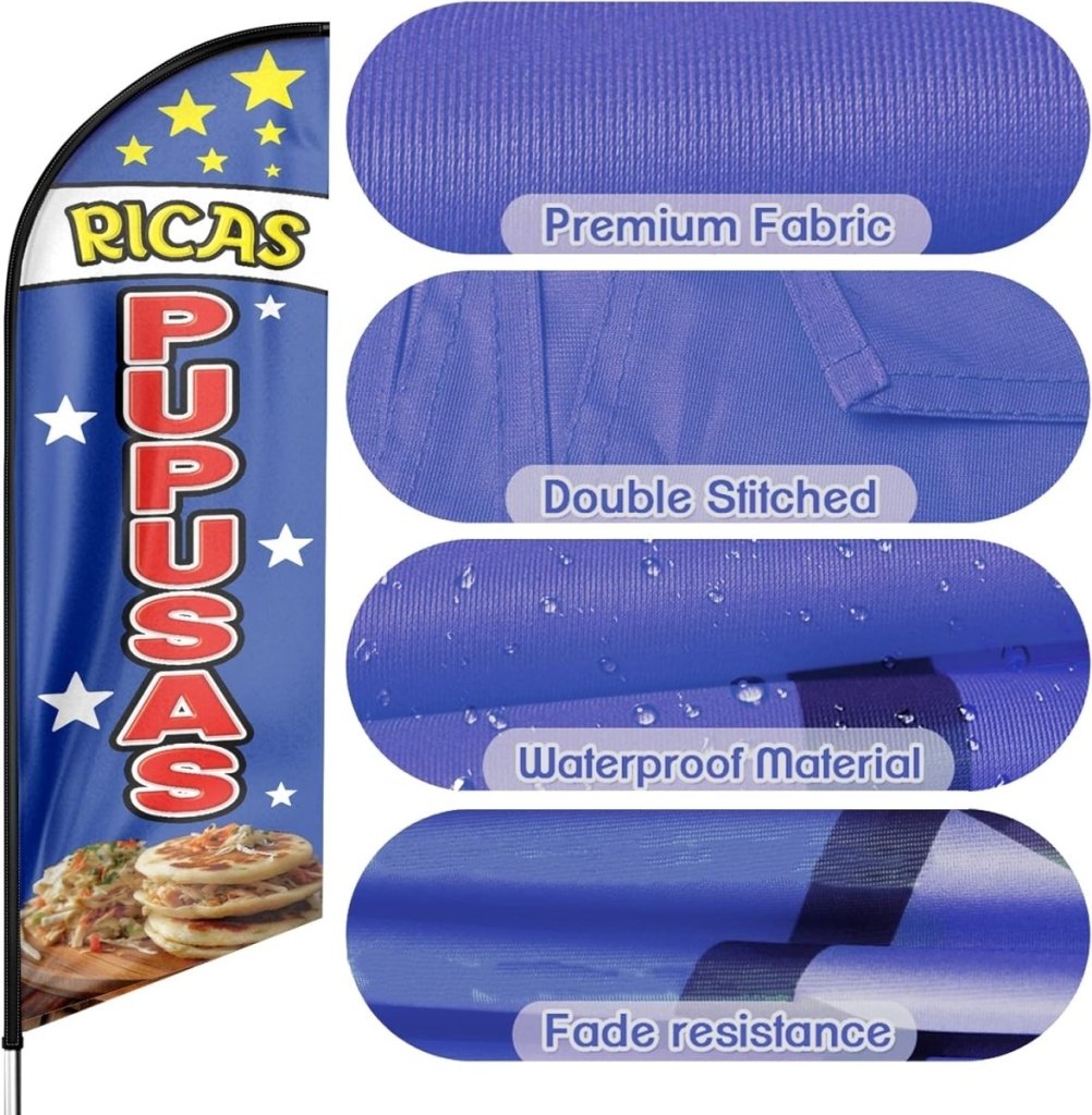 Mexican Food Banner - 8ft Ricas Pupusas Feather Flag!(Flagpole Not Included) - FSFlag