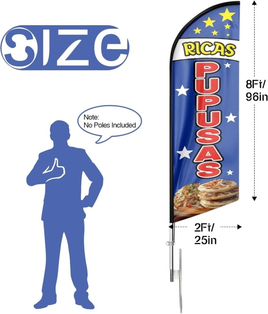 Mexican Food Banner - 8ft Ricas Pupusas Feather Flag!(Flagpole Not Included) - FSFlag