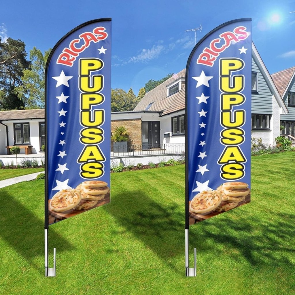 Mexican Food Banner - 8ft Yellow Ricas Pupusas Feather Flag!(Flagpole Not Included) - FSFlag