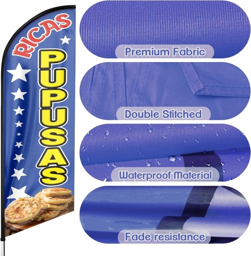 Mexican Food Banner - 8ft Yellow Ricas Pupusas Feather Flag!(Flagpole Not Included) - FSFlag