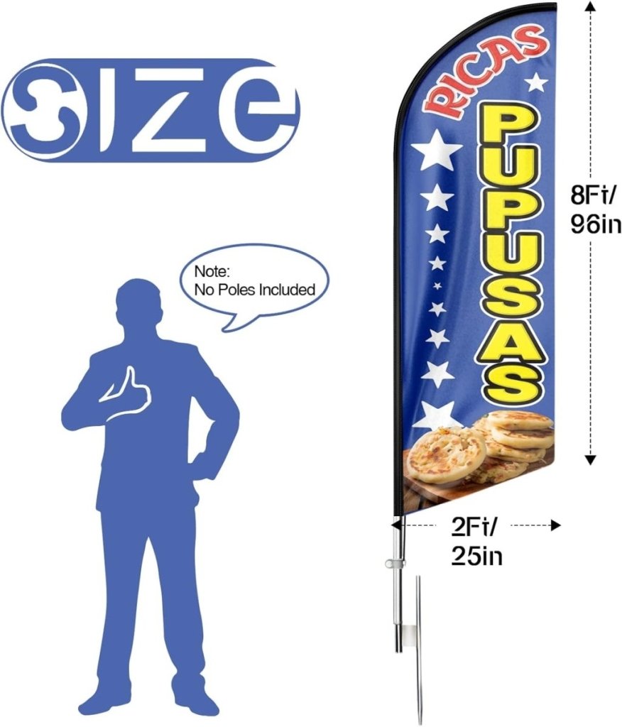Mexican Food Banner - 8ft Yellow Ricas Pupusas Feather Flag!(Flagpole Not Included) - FSFlag