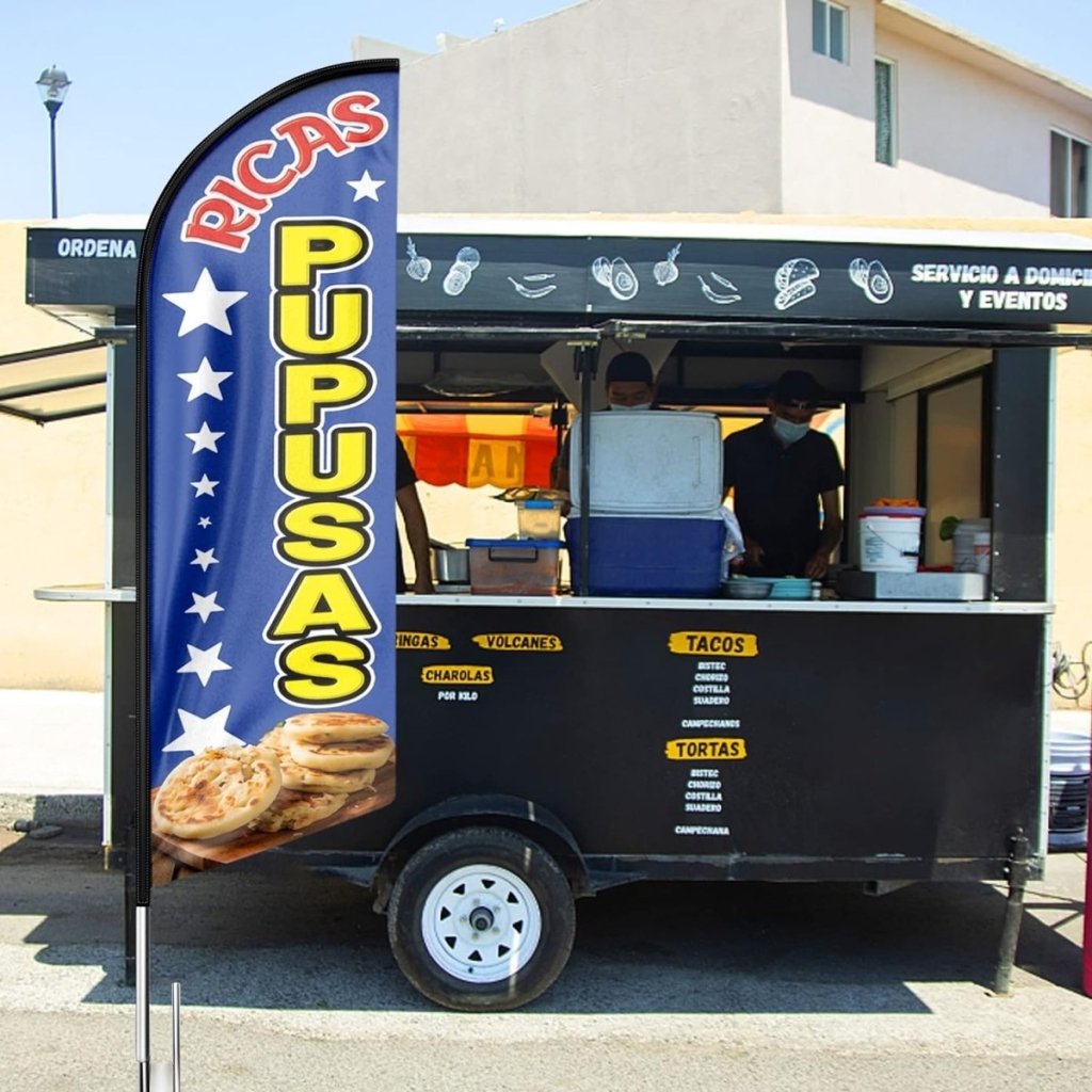 Mexican Food Banner - 8ft Yellow Ricas Pupusas Feather Flag!(Flagpole Not Included) - FSFlag