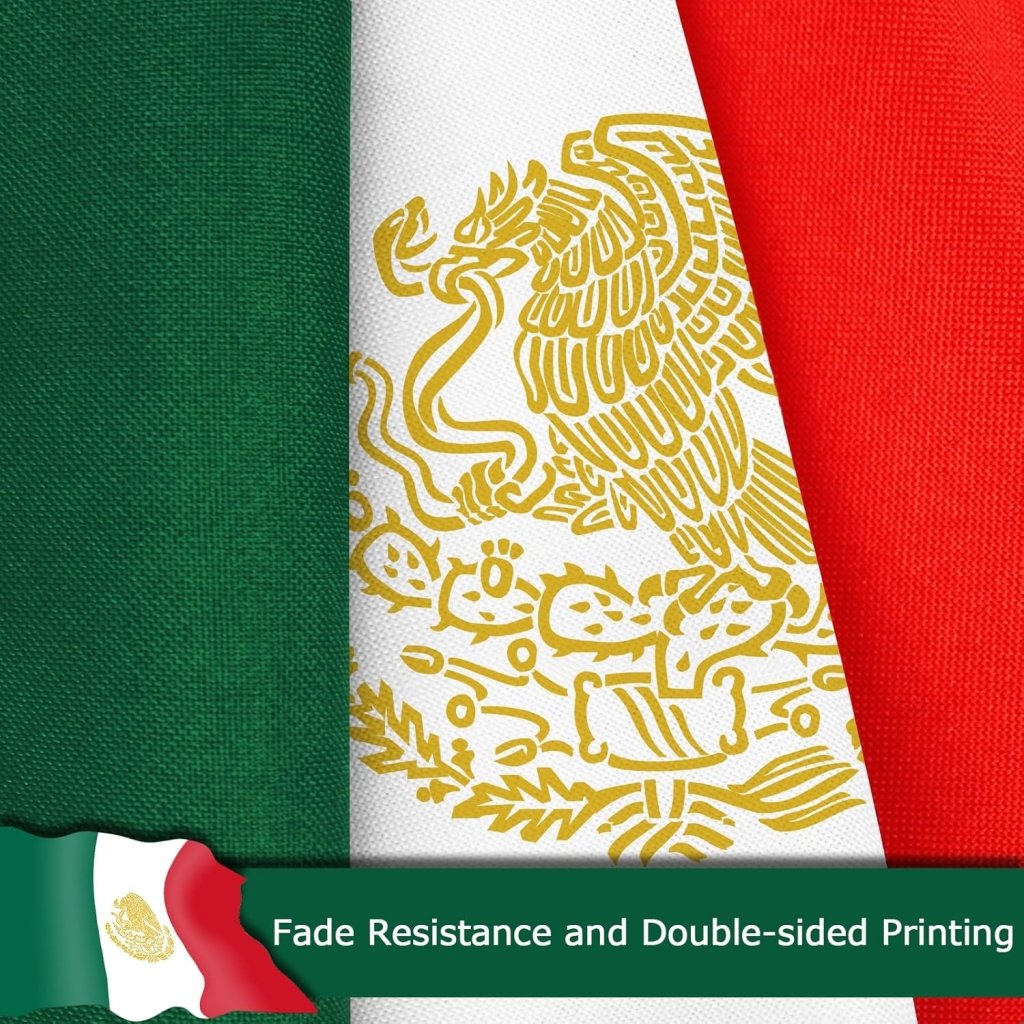 Mexico Mexican Golden Coat of Arms Flag for Outside, 400D Heavy Duty Polyester, Double - Sided Printing, Quadruple Stitched Fly Hem, Fade Resistant, 2 Brass Grommets