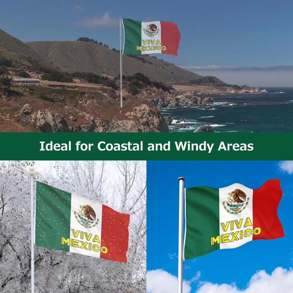 Mexico Mexican Viva Mexico Flag for Outside, 400D Heavy Duty Polyester, Double - Sided Printing, Quadruple Stitched Fly Hem, Fade Resistant, 2 Brass Grommets