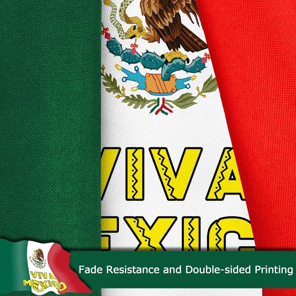 Mexico Mexican Viva Mexico Flag for Outside, 400D Heavy Duty Polyester, Double - Sided Printing, Quadruple Stitched Fly Hem, Fade Resistant, 2 Brass Grommets