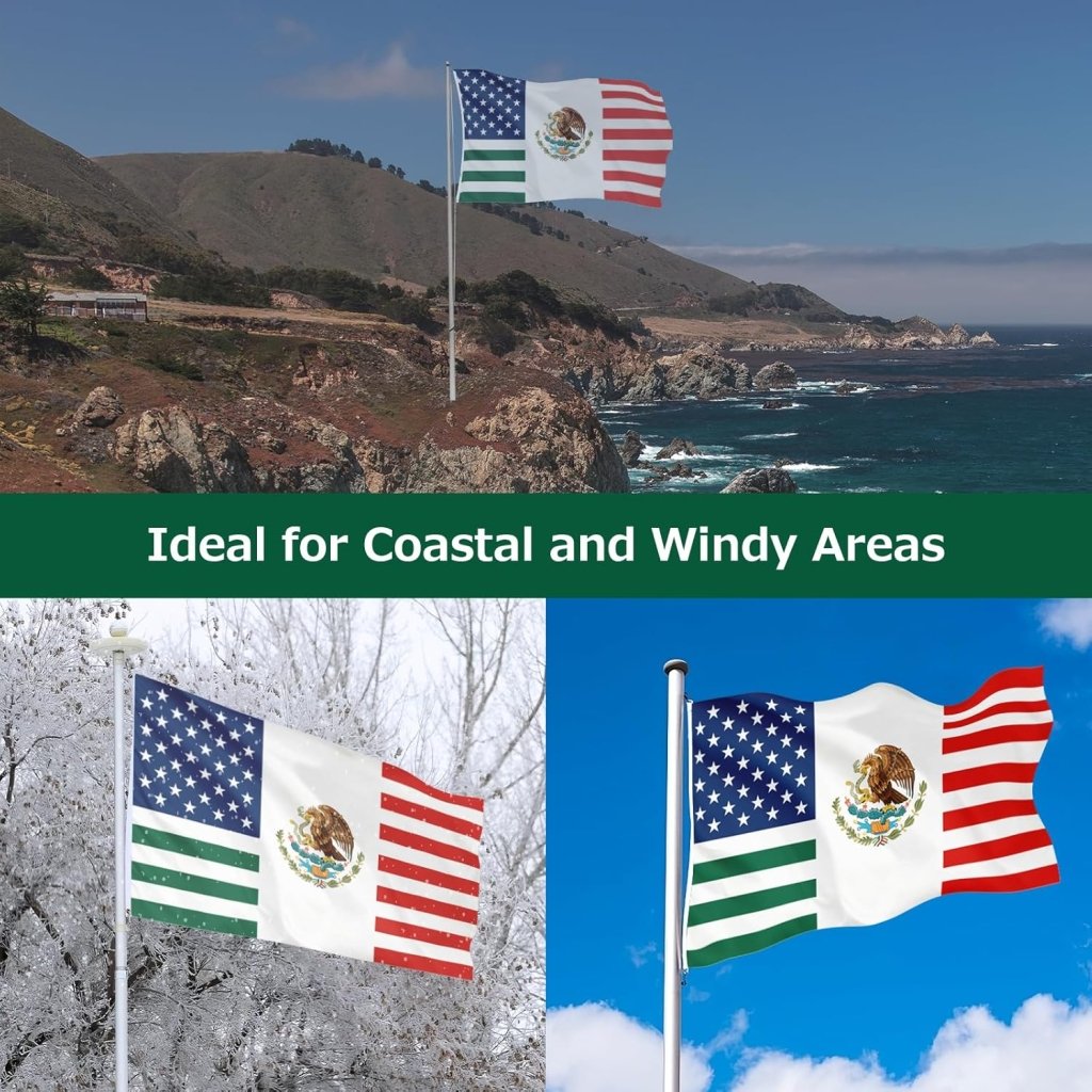 Mexico USA Friendship Flag for Outside, 400D Heavy Duty Polyester, Double - Sided Printing, Quadruple Stitched Fly Hem, Fade Resistant, 2 Brass Grommets