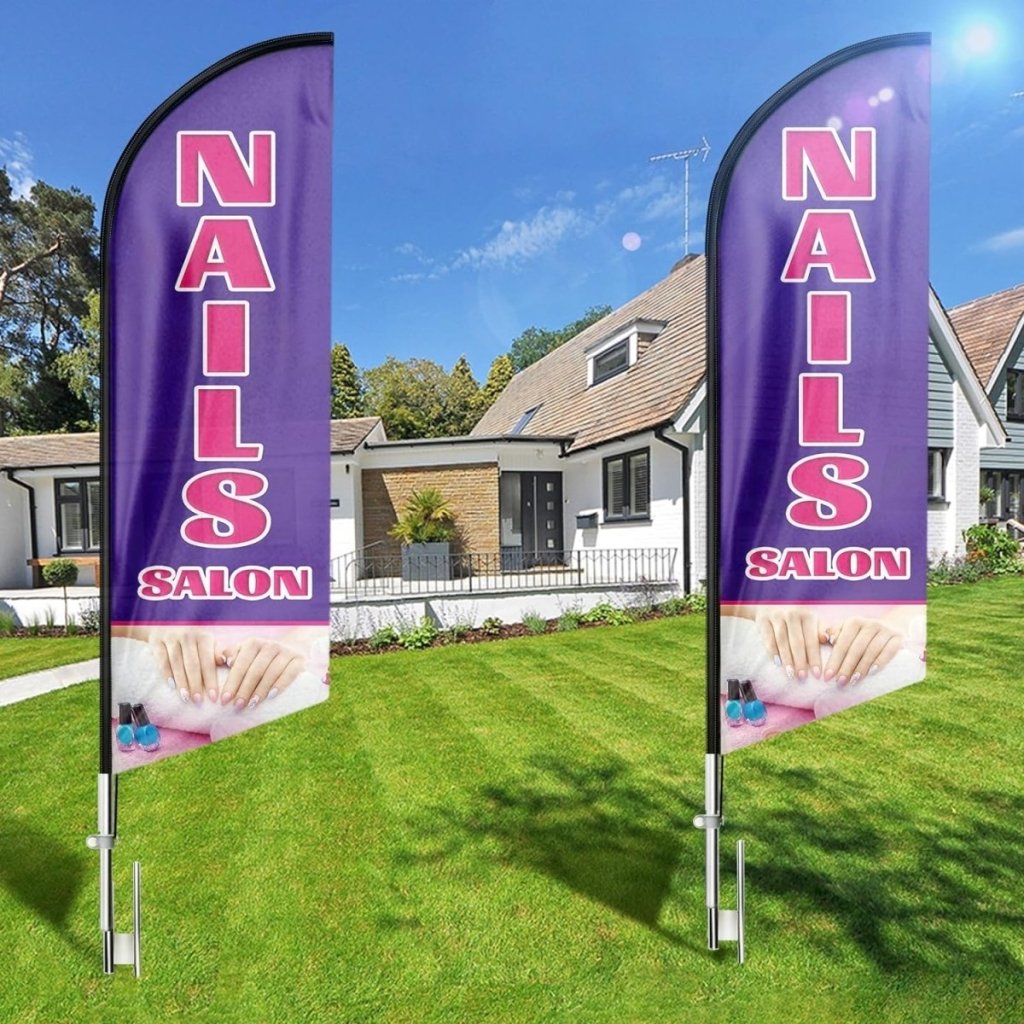 Nail Shop Sign - Nails Salon Feather Flag: 8Ft Advertising Banner for Nails Salon Business(Flagpole Not Included) - FSFlag