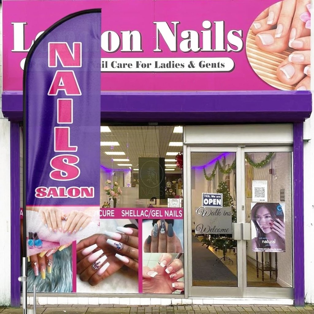 Nail Shop Sign - Nails Salon Feather Flag: 8Ft Advertising Banner for Nails Salon Business(Flagpole Not Included) - FSFlag