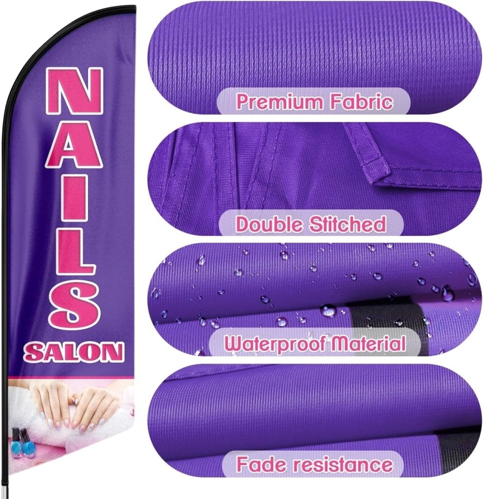 Nail Shop Sign - Nails Salon Feather Flag: 8Ft Advertising Banner for Nails Salon Business(Flagpole Not Included) - FSFlag