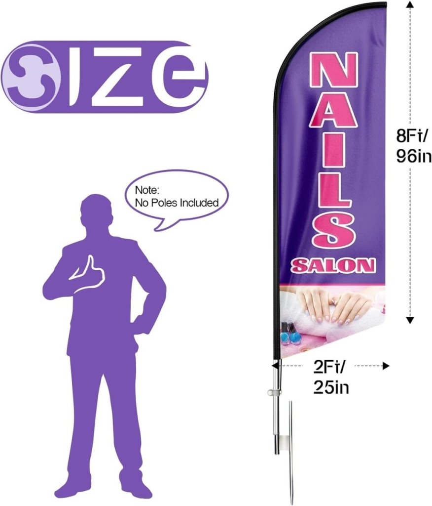 Nail Shop Sign - Nails Salon Feather Flag: 8Ft Advertising Banner for Nails Salon Business(Flagpole Not Included) - FSFlag
