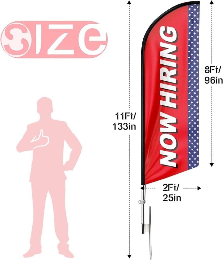 Now Hiring Flags - 11ft Red Now Hiring Feather Flag for Now Hiring Business - FSFlag