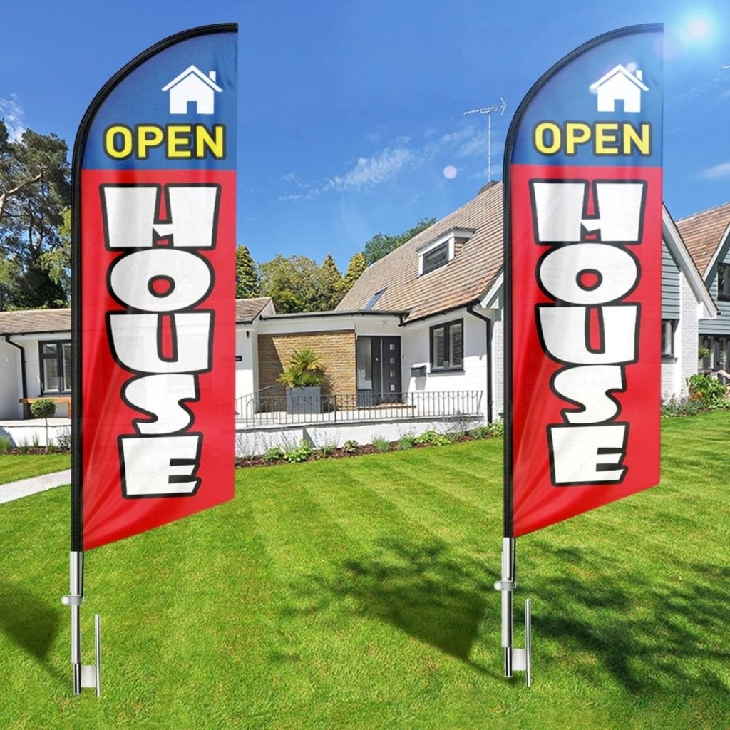 Open House Sign - Open House Flag for Real Estate (Blue/Yellow/Red)(Flagpole Not Included) - FSFlag
