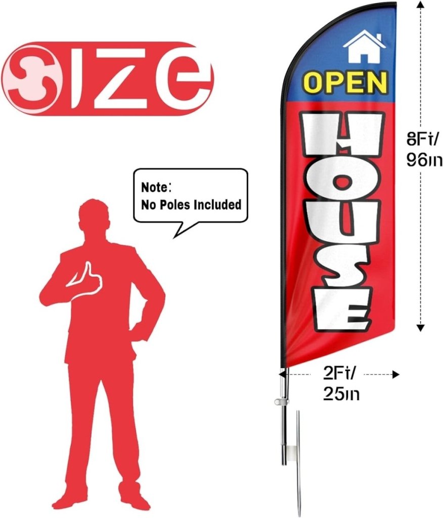 Open House Sign - Open House Flag for Real Estate (Blue/Yellow/Red)(Flagpole Not Included) - FSFlag