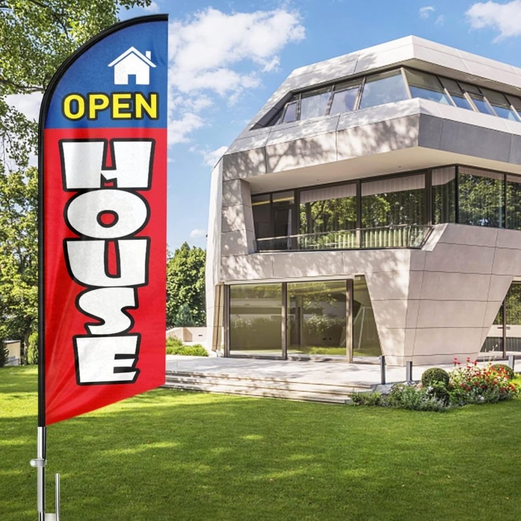 Open House Sign - Open House Flag for Real Estate (Blue/Yellow/Red)(Flagpole Not Included) - FSFlag