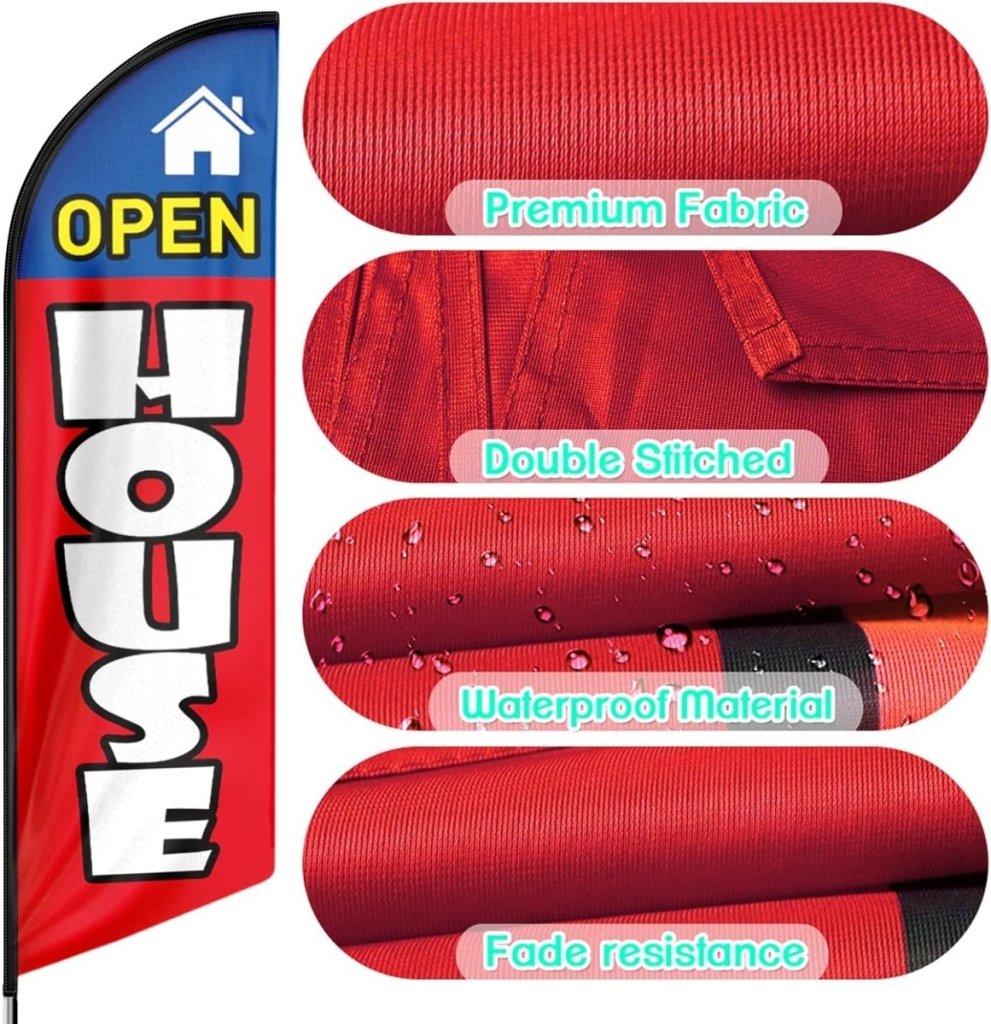 Open House Sign - Open House Flag for Real Estate (Blue/Yellow/Red)(Flagpole Not Included) - FSFlag