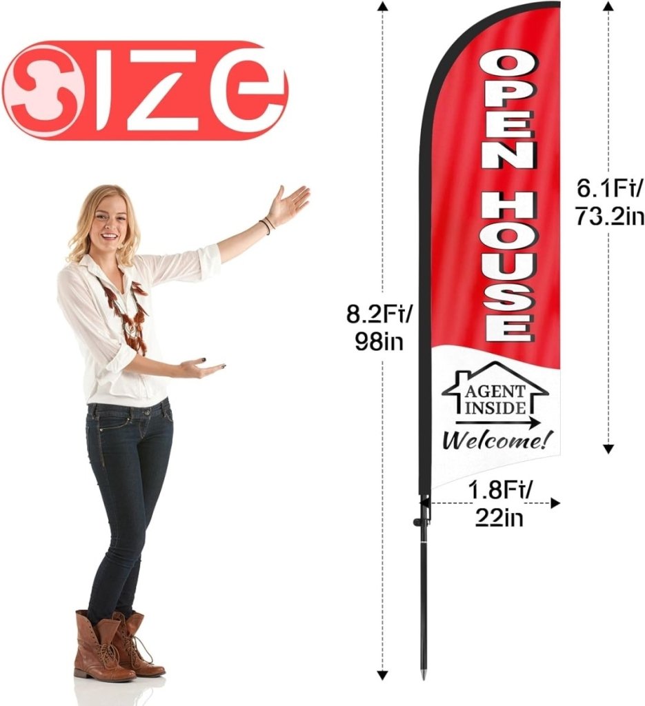 Open House Signs - 8Ft Black/white/red Swooper Flag Feather Flag Pole Kit - FSFlag