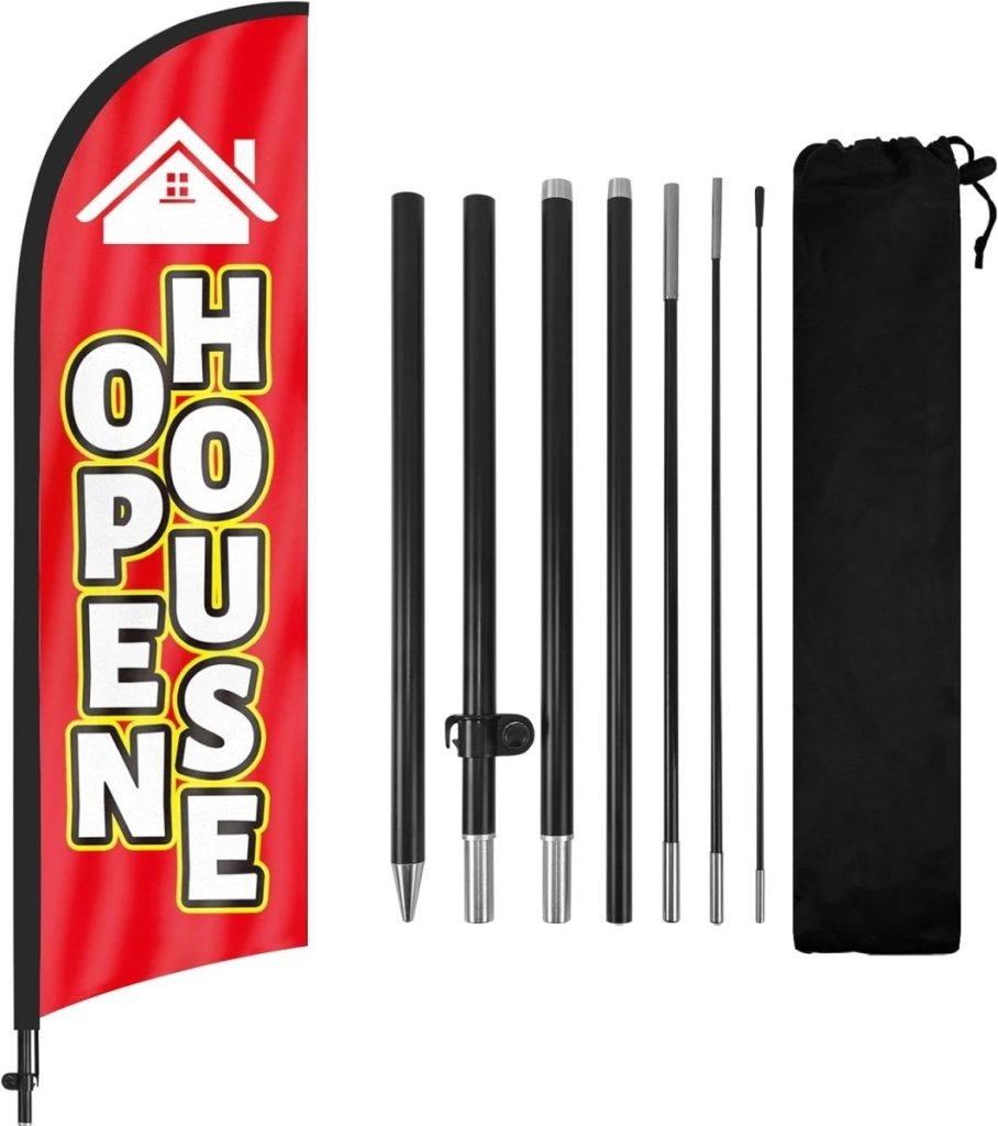 Open House Signs - 8Ft Open House Flag with Pole Kit and Ground stake(Yellow/red) - FSFlag
