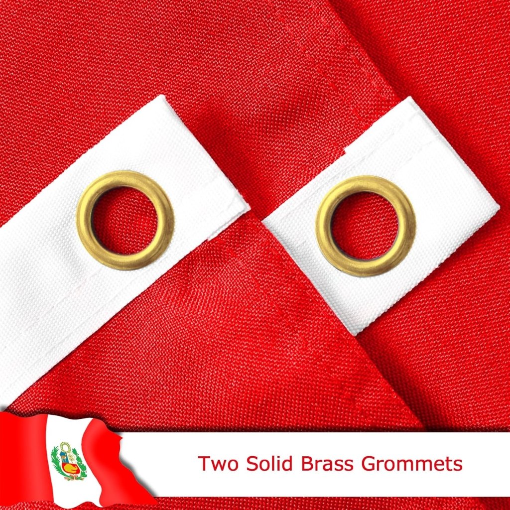 Peru Peruvian Flag for Outside, 400D Heavy Duty Polyester, Double - Sided Printing, Quadruple Stitched Fly Hem, Fade Resistant, 2 Brass Grommets
