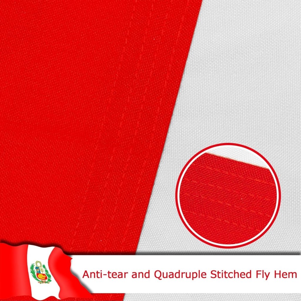 Peru Peruvian Flag for Outside, 400D Heavy Duty Polyester, Double - Sided Printing, Quadruple Stitched Fly Hem, Fade Resistant, 2 Brass Grommets