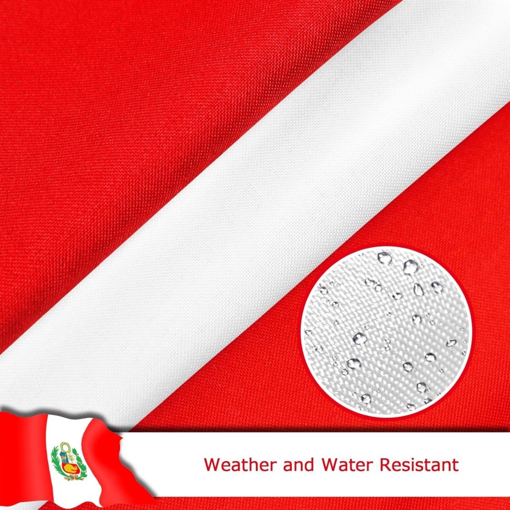 Peru Peruvian Flag for Outside, 400D Heavy Duty Polyester, Double - Sided Printing, Quadruple Stitched Fly Hem, Fade Resistant, 2 Brass Grommets