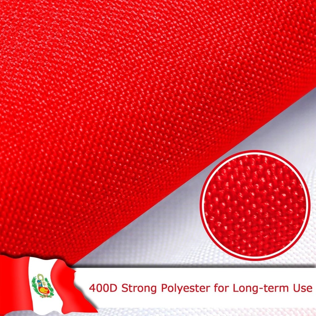 Peru Peruvian Flag for Outside, 400D Heavy Duty Polyester, Double - Sided Printing, Quadruple Stitched Fly Hem, Fade Resistant, 2 Brass Grommets