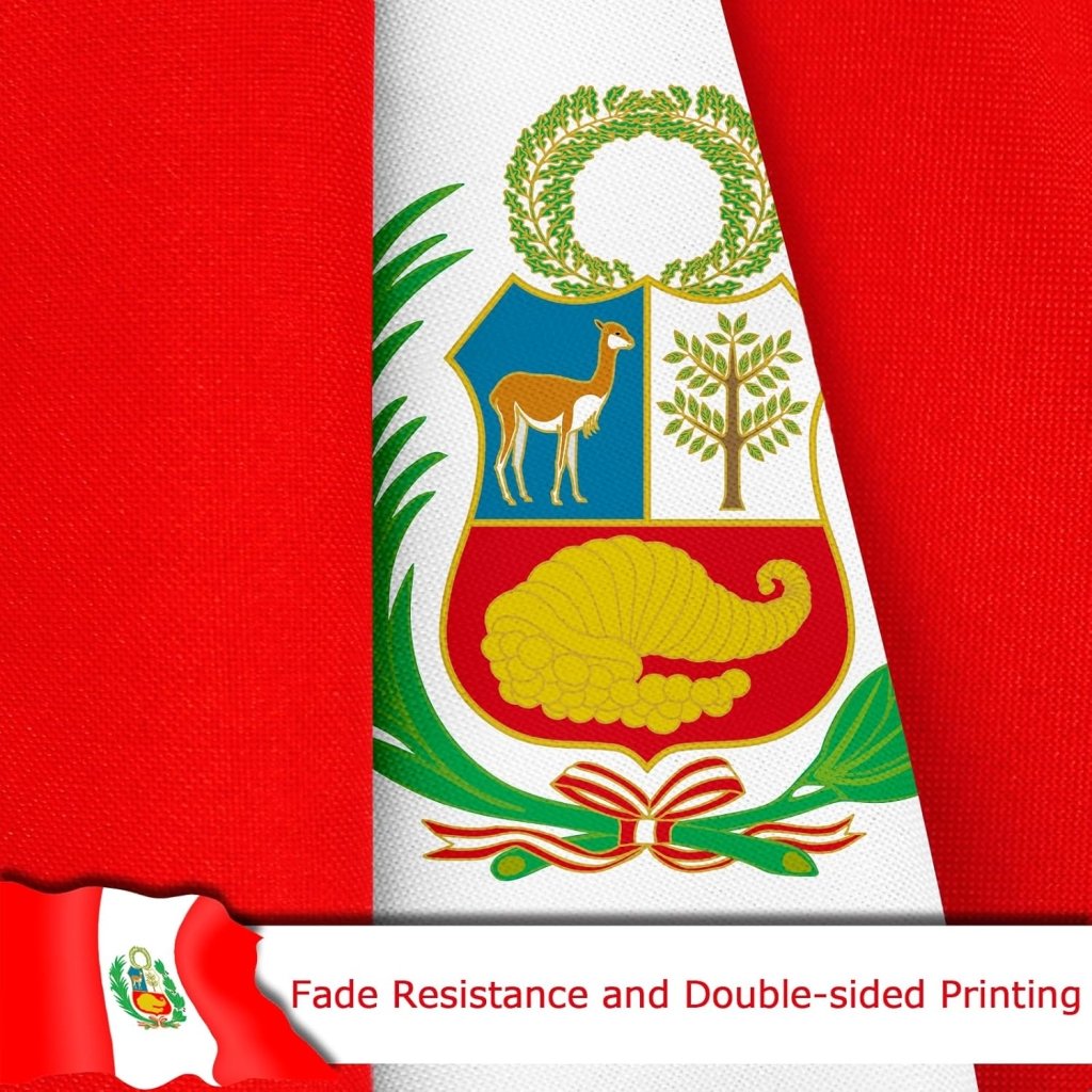 Peru Peruvian Flag for Outside, 400D Heavy Duty Polyester, Double - Sided Printing, Quadruple Stitched Fly Hem, Fade Resistant, 2 Brass Grommets