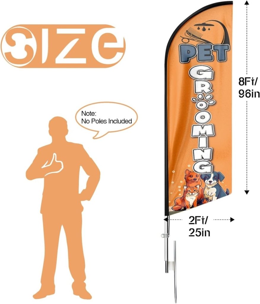 Pet Grooming Signs - 8ft Orange Pet Grooming Feather Flag for Pet Grooming Business(Flagpole Not Included) - FSFlag