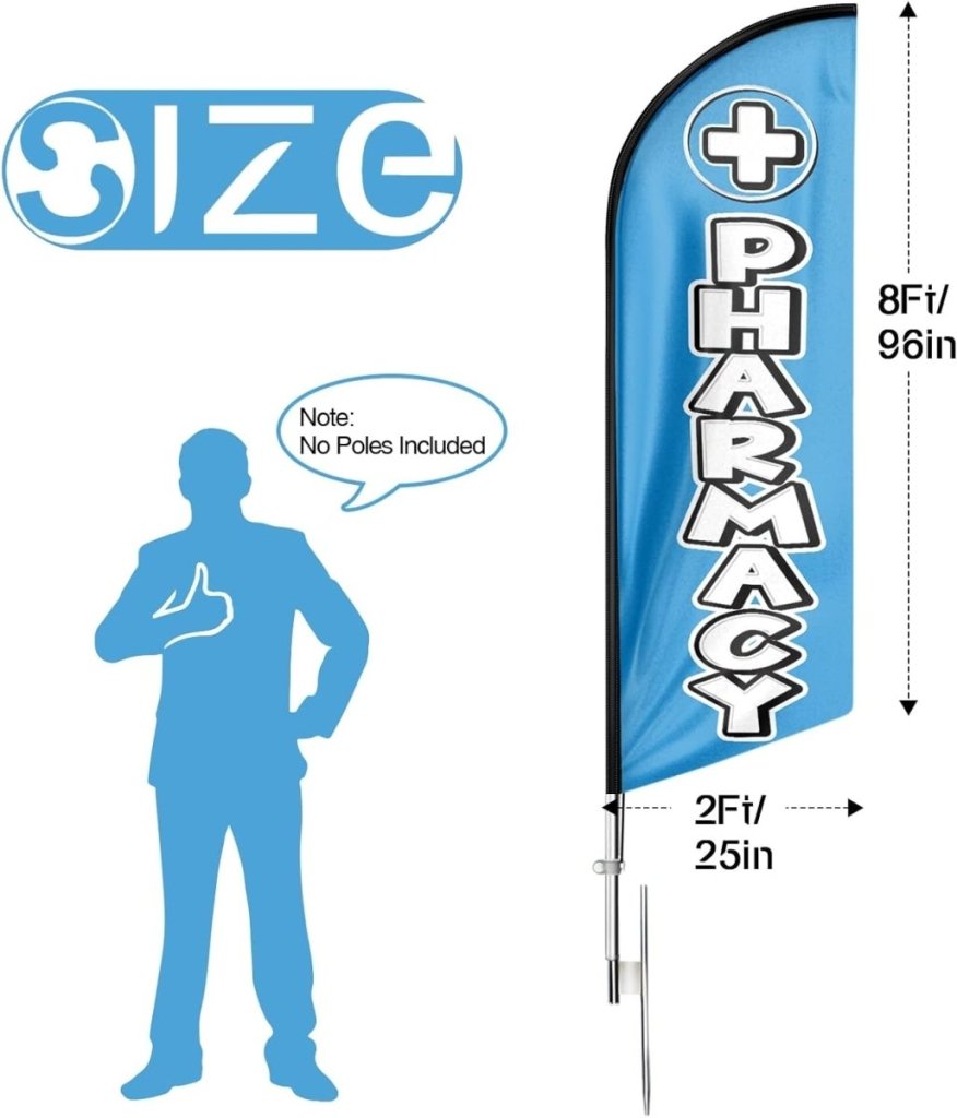 Pharmacy Sign - 8ft Pharmacy Feather Flag for Pharmacy Business(Flagpole Not Included) - FSFlag