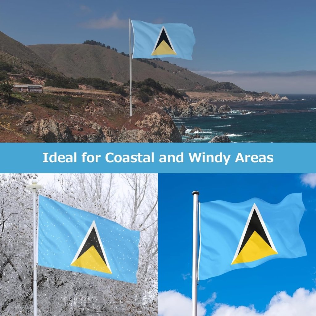 Saint Lucia Saint Lucian Flag for Outside, 400D Heavy Duty Polyester, Double - Sided Printing, Quadruple Stitched Fly Hem, Fade Resistant, 2 Brass Grommets