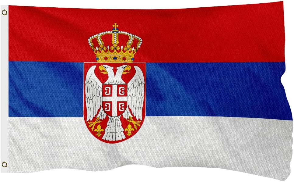 Serbia Serbian Flag for Outside, 400D Heavy Duty Polyester, Double - Sided Printing, Quadruple Stitched Fly Hem, Fade Resistant, 2 Brass Grommets