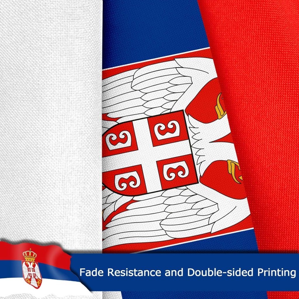 Serbia Serbian Flag for Outside, 400D Heavy Duty Polyester, Double - Sided Printing, Quadruple Stitched Fly Hem, Fade Resistant, 2 Brass Grommets