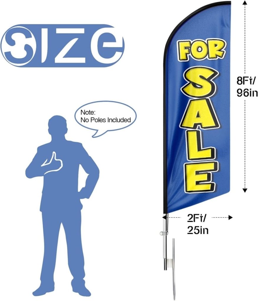 Sign For Sale - 8ft Blue Sale Feather Flag for For Sale Business(Flagpole Not Included) - FSFlag