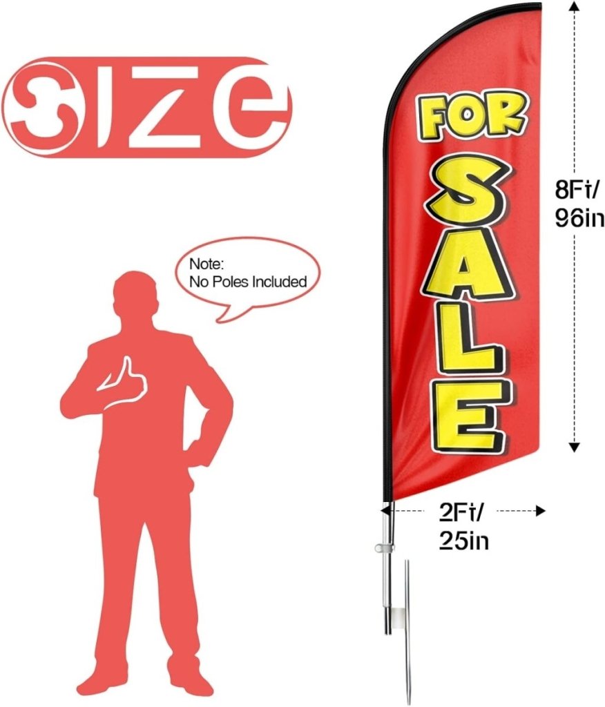 Sign For Sale - 8ft Red Sale Feather Flag for For Sale Business(Flagpole Not Included) - FSFlag