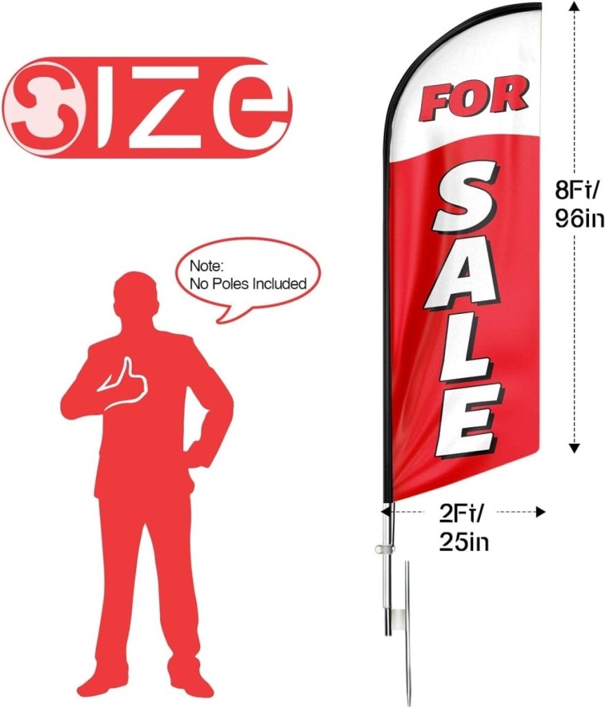 Sign For Sale - For Sale Feather Flag for Business (8ft, Red Flagpole Not Included) - FSFlag