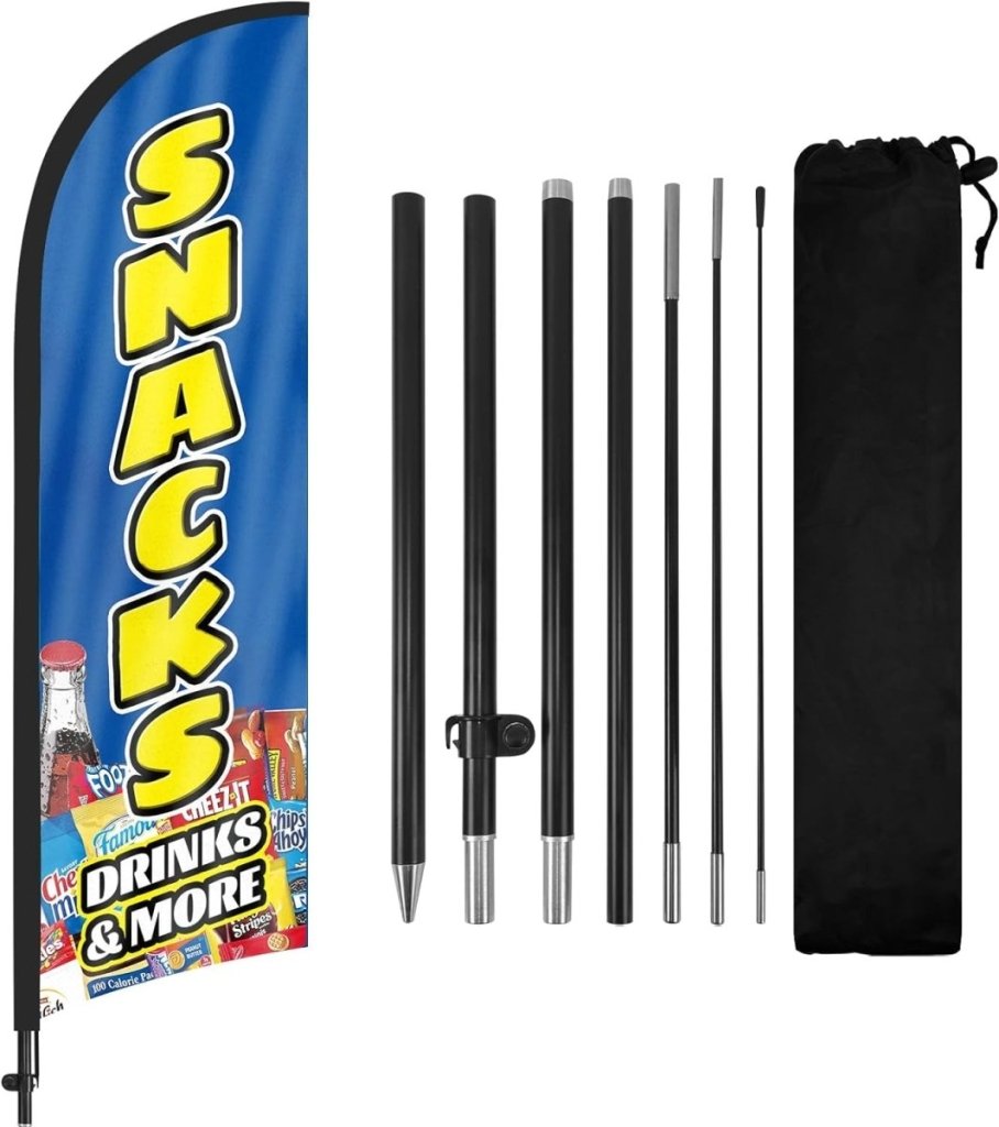 Snack Bar Sign Kit - 8ft Snacks Feather Flag with Pole and Stake - FSFlag
