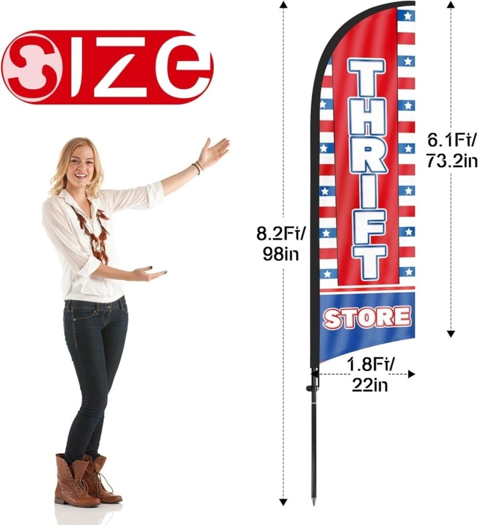 Thrift Store Signs - 8FT Thrift Store Feather Flags with Pole and Ground Stake - FSFlag