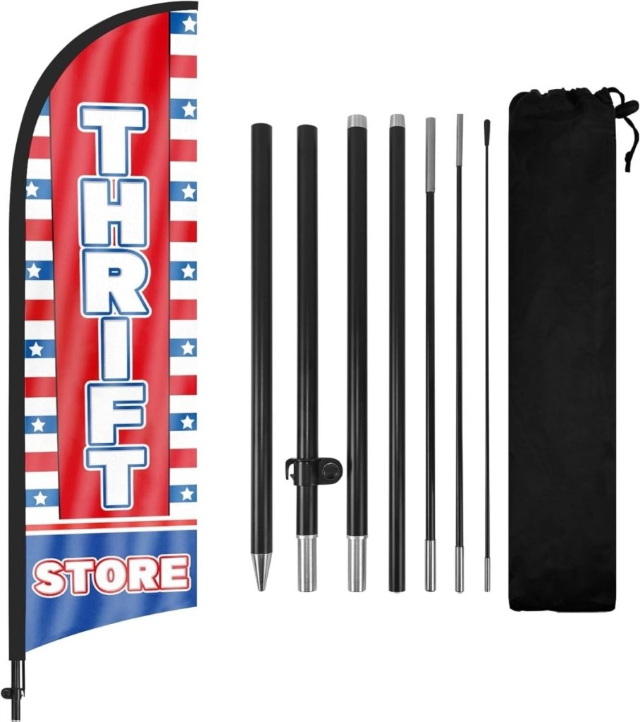 Thrift Store Signs - 8FT Thrift Store Feather Flags with Pole and Ground Stake - FSFlag